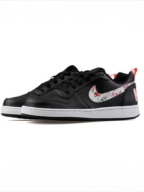 Nike Girls Court Borough VF Low Floral Swoosh Black Pink Youth 6Y Streetwear